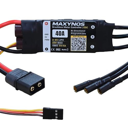 Bidirectional 40A Electronic Speed Controller, 2-6S Lipo ESC with XT60 Connector, 7.4-25V, for RC Vehicles, Drones, Robotics, & Underwater Thruster (40A) - size: 40A