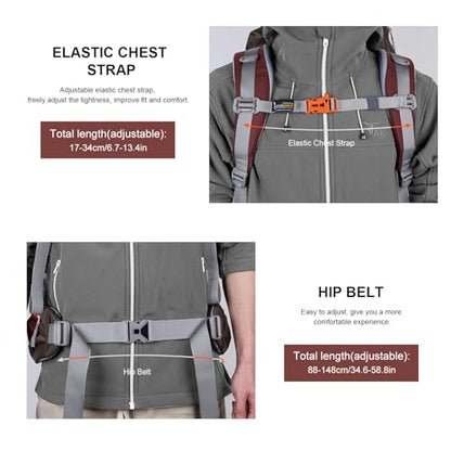 MOUNTAINTOP 80L Internal Frame Backpack, Large Capacity Backpacking Pack - color: Maroon-80l