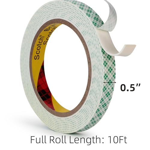 3M Double Sided Foam Tape 0.5" x 10Ft, 1 Pack, White - size: 0.5" x 10Ft
