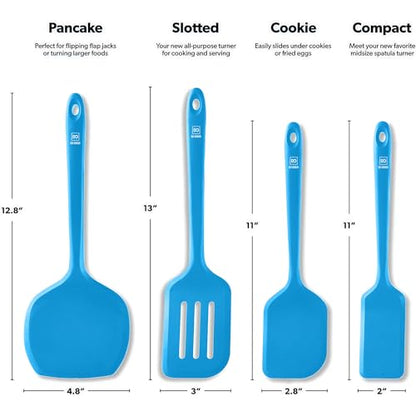 DI ORO Silicone Turner Spatula Set - 600F Heat Resistant, 4-Pc Blue - color: Blue
