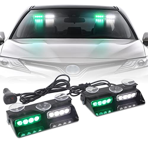 XRIDONSEN 2 in 1 Dash Strobe Lights 2×7.16 inch 16 LED Windshield Lights - color: Green/White