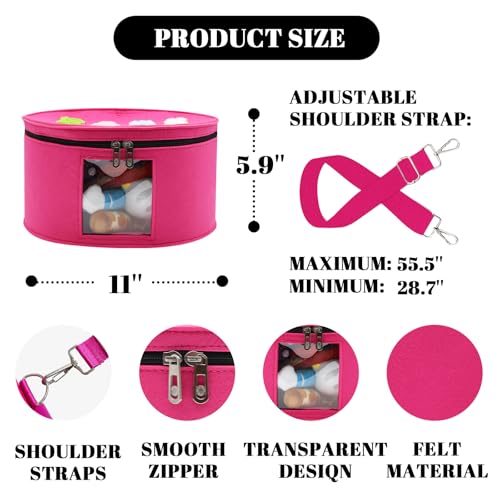 Chenille Letter Bow Mouse Ears Travel Case, Large Round Tote Storage Box - color: Rosy Red