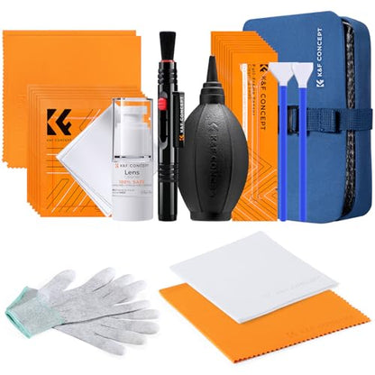 K&F Concept Professional Camera Cleaning Kit - Sensor Cleaner, APS-C & Full-Frame Swabs, Air Blower, Lens Brush, Gloves, Lens Cloths, Carry Case, Lens Cleaning Kit for FF DSLR & Mirrorless Cameras