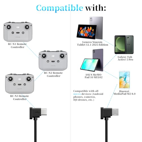 2 Pack Micro USB to USB-C 1ft/30cm Data Cable for DJI Spark/Mavic Pro/Mavic Mini 1st & SE/Mavic 2 Series/Mavic Air 1st Drone Controller iPhone 17/16/16e/15 Pro Max (Micro USB to Type C)