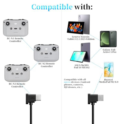 2 Pack Micro USB to USB-C 1ft/30cm Data Cable for DJI Spark/Mavic Pro/Mavic Mini 1st & SE/Mavic 2 Series/Mavic Air 1st Drone Controller iPhone 17/16/16e/15 Pro Max (Micro USB to Type C)
