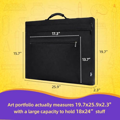 JJRING 18x24 Art Portfolio Tote Bag With Shoulder Strap, Black - size: 18''*24''