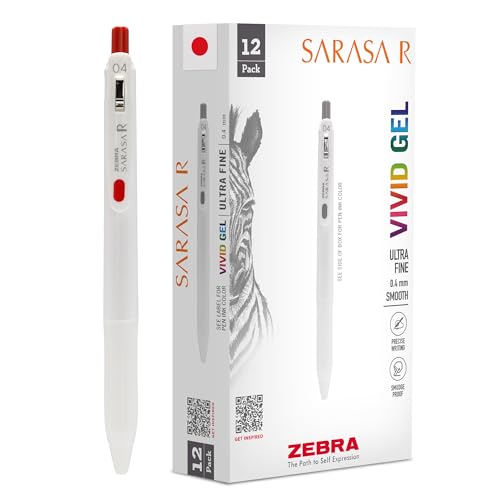 Zebra Pen SARASA R Vivid Gel Retractable Pen, Red Ink, 0.4mm, 12-Pack - color: Red