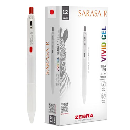 Zebra Pen SARASA R Vivid Gel Retractable Pen, Red Ink, 0.4mm, 12-Pack - color: Red