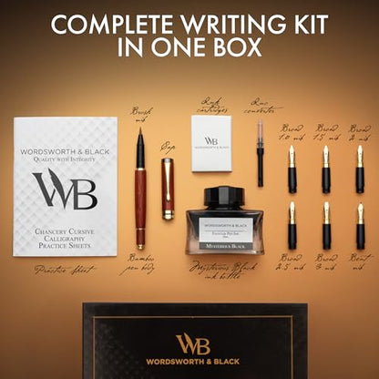 Wordsworth & Black Luxury Bamboo Rose Calligraphy Pen Set, 6 Nibs - color: Rosewood