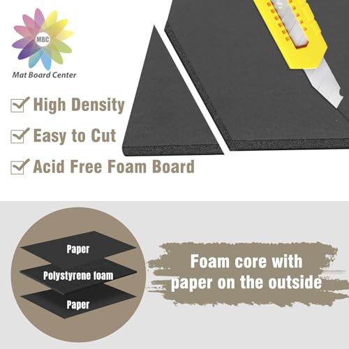 Mat Board Center Pack of 10 Acid-Free Foam Board Black 20x24 in 3/16" Thick - color: Black, size: 20x24