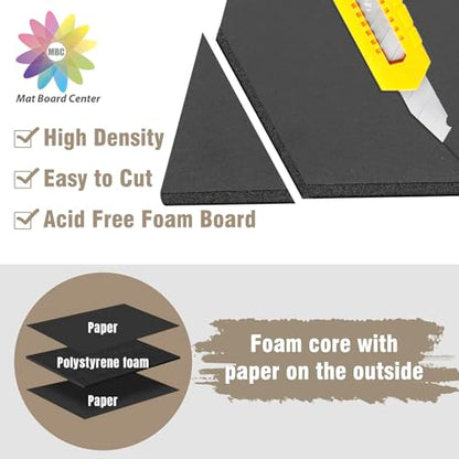 Mat Board Center Pack of 10 Acid-Free Foam Board Black 20x24 in 3/16" Thick - color: Black, size: 20x24