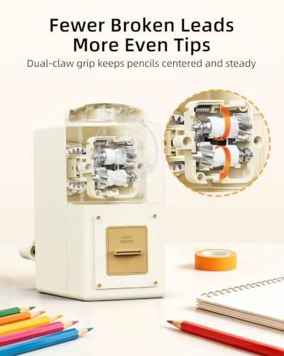 ZMOL Heavy Duty Manual Hand Crank Pencil Sharpener, Desktop, White - color: White