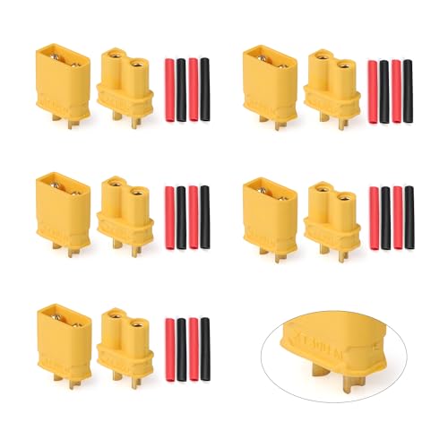TMH 5 Pairs XT30 Connector Male Female Bullet Connectors Plugs with 20 Pcs Heat Shrink Tube for RC Lipo Battery Car Boat (5 Male+5 Female) - color: 5 Pairs - XT30 (5 Male+5 Female), size: XT30 Connector