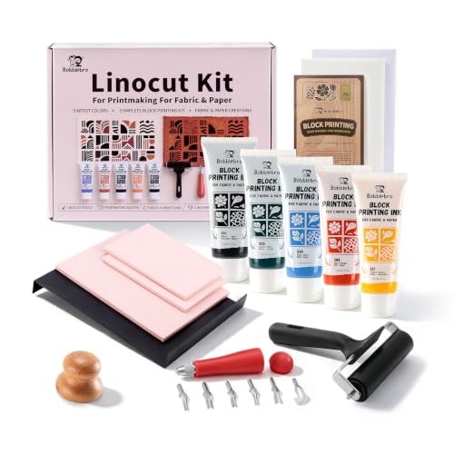 Bobblebro Linocut Kit for Printmaking, 5 Color Fabric Block Printing Kit - color: 5 Color set