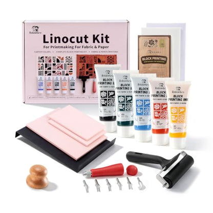 Bobblebro Linocut Kit for Printmaking, 5 Color Fabric Block Printing Kit - color: 5 Color set