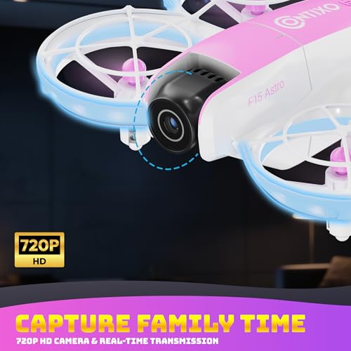 Contixo F15 Astro Mini Drone with 2.4" Screen Remote – 720P HD Dual Camera, Live Video Display, Optical Flow Hover, One-Key Takeoff/Landing, 360° Stunts, 2 Batteries, Beginner Drone for Kids & Adults - color: Pink