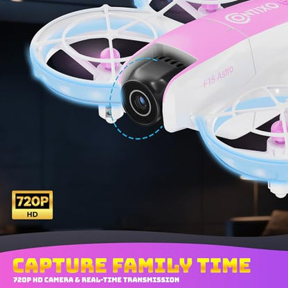 Contixo F15 Astro Mini Drone with 2.4" Screen Remote – 720P HD Dual Camera, Live Video Display, Optical Flow Hover, One-Key Takeoff/Landing, 360° Stunts, 2 Batteries, Beginner Drone for Kids & Adults - color: Pink