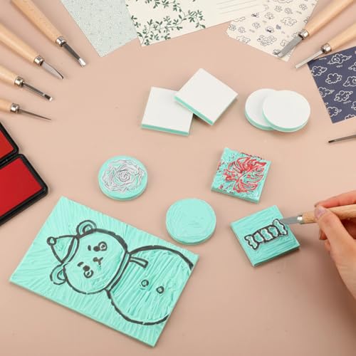 Innconee 18 Pcs Rubber Stamp Carving Blocks Linoleum Blocks, Green - color: Green