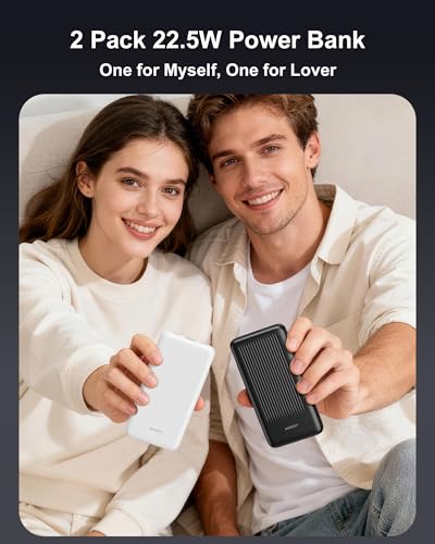 2-Pack Power Bank, 10000mAh 22.5W Fast Charging Portable Charger - color: Black & White