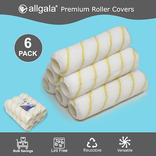 Allgala Paint Roller Covers, 6 Pack 9 Inch Shedless Lint Free Painter Roller Covers 1/2 in Roller Naps for Paint Roller Kit - size: 9" (Pack of 6)