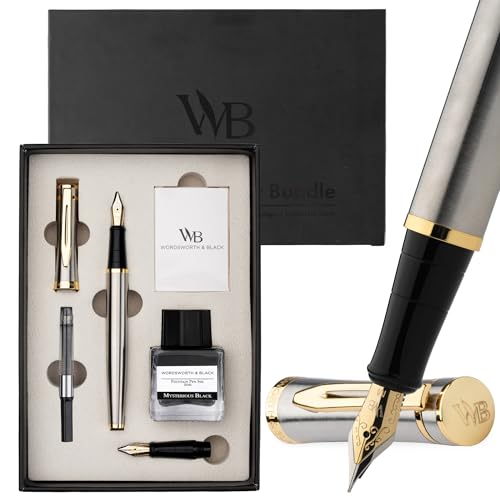 Wordsworth & Black Fountain Pen Gift Set, Medium & Extra Fine Nib, Silver Gold - color: Silver Gold
