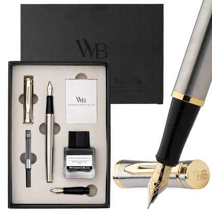 Wordsworth & Black Fountain Pen Gift Set, Medium & Extra Fine Nib, Silver Gold - color: Silver Gold