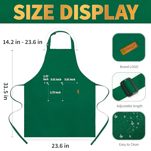 BOHARERS Green Aprons with Pockets - Restaurant Bib Apron for Work Home Kitchen Washable Chef Aprons Costume - color: 01 Pack Red Green