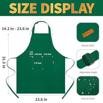BOHARERS Green Aprons with Pockets - Restaurant Bib Apron for Work Home Kitchen Washable Chef Aprons Costume - color: 01 Pack Red Green