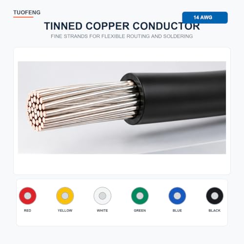TUOFENG 14 AWG Silicone Wire 79.2ft, 6 Colors Tinned Copper - size: 14 AWG Stranded 6 Colors 13.2 ft