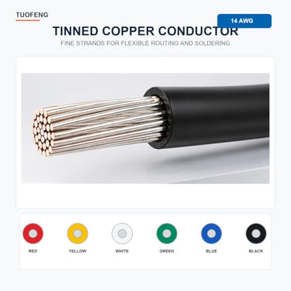 TUOFENG 14 AWG Silicone Wire 79.2ft, 6 Colors Tinned Copper - size: 14 AWG Stranded 6 Colors 13.2 ft