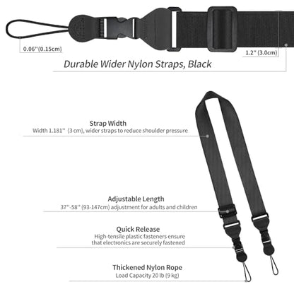 FIEIL 3 Pack Adjustable iPad Strap, Nylon Camera Strap, Comfortable Shoulder Strap for iPad Case, Cellphone Tablet, Camera, Laptop, Binocular, Luggage Bag(Black Universal Neck Lanyard) - color: Black