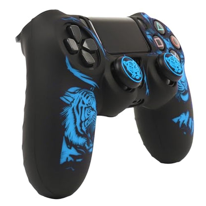 RALAN Tiger HeadDesign Controller Skin Cover with 2 Thumb Grips Compatible with PS4/Playstation 4 Slim/Pro Controller - color: Tiger Head Blue