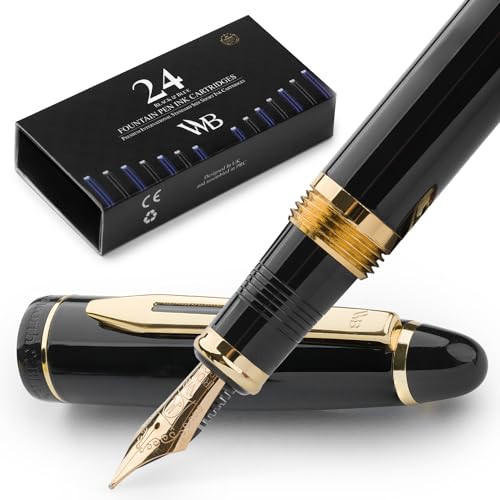 Wordsworth & Black Majesti Fountain Pen Set for Writing, Medium Nib - color: Black Gold, style: Medium Nib