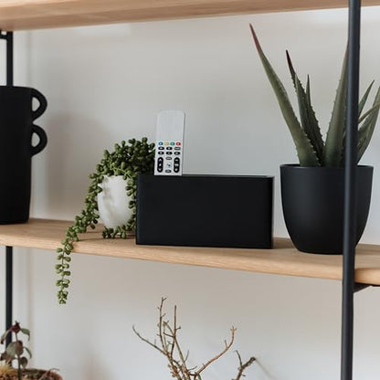 Wooden Remote Control Holder - Adhesive Wall Mount Caddy for 3-4 Remotes - color: Black