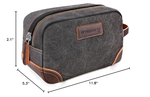 emissary Men's Canvas Travel Toiletry Bag, Leather Dopp Kit - Gray - color: Gray