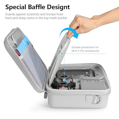 FPVtosky Hard Carrying Case for DJI Mini 5 Pro Drone & RC 2 Controller - Custom Compartments for Fly More Combo, Waterproof PU Leather Travel Bag [CASE ONLY]