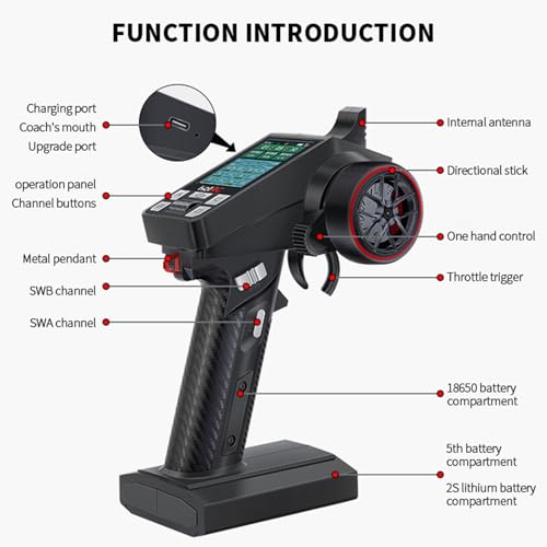 HOTRC CT-8A RC Transmitter and Receiver 8 Channel 2.4ghz Hand Controlled RC Car Boat Tanks Remote Controller Long Distance (Plastic+1RX)
