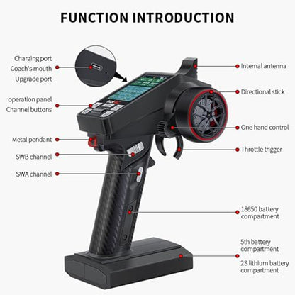 HOTRC CT-8A RC Transmitter and Receiver 8 Channel 2.4ghz Hand Controlled RC Car Boat Tanks Remote Controller Long Distance (Plastic+1RX)
