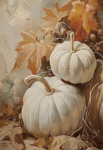 ZeeLionArt Diamond Art Kit, White Pumpkin Maple Leaves, 12 x 16 Inch - color: DP04340