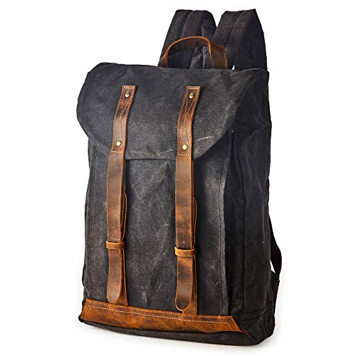 Heavy-Duty Waxed Canvas Rucksack Backpack - color: Gray, size: 400 x 340 x 190 mm - Standard