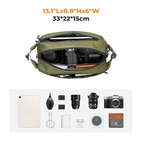 K&F CONCEPT 2 in 1 Camera Sling Bag, Everyday Shoulder Bag - color: 03 Green Medium