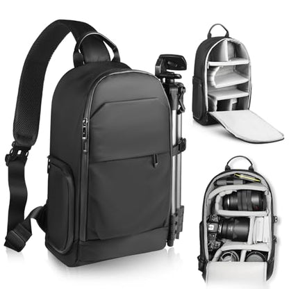 TAAOKA Camera Sling Bag, DSLR/SLR/Mirrorless Camera Backpack Shockproof Photography Backpack with Tripod Holder & Removable Modular Inserts Compatible with Canon/Nikon/Sony/Fuji(Black) - color: Black, size: Large 16.53 x 9.44 x 5.51 inches