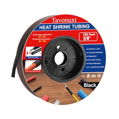 1/4" 100ft 3:1 Heat Shrink Tubing with Adhesive Lining - Marine Grade, Ideal for Home, Automotive, and Industrial Use - Black - size: 1/4 Inch, style: 100ft - Black