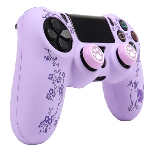 Cat Among Blossoming Branches Design Controller Skin Cover with 2 Thumb Grips Compatible with PS4/Playstation 4 Slim/Pro Controller - color: Cat Purple