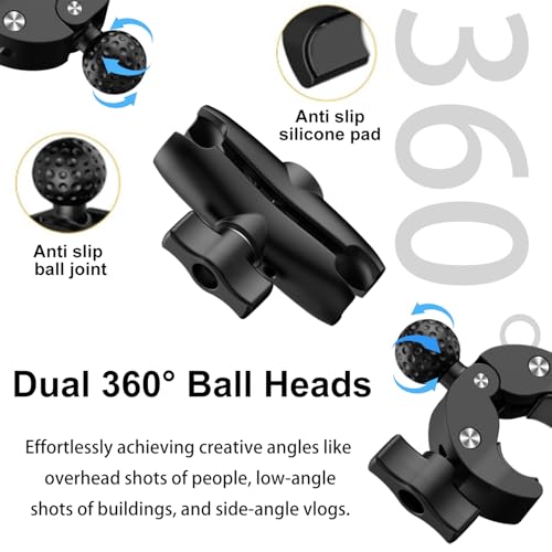 Heavy Duty Motorcycle Double Clamp Mount Compatible for Insta360 X5-X - color: Black