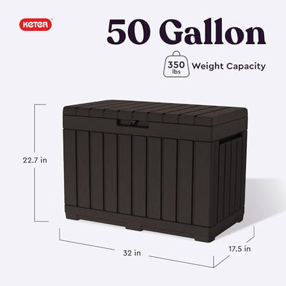 Keter Kentwood 50 Gal Outdoor Storage Box and Patio Side Table - color: Brown