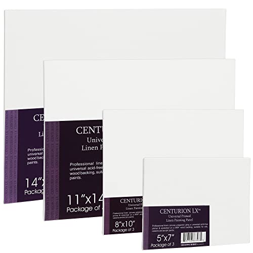Centurion All-Media Primed Linen Panels - 6x18 3 Pack - 11oz Universal Primed Canvas Boards for Painting, Mounted on MDF Wood, Non-Warping, Ideal for Artists, Professionals, and Painters - size: 6"x18"