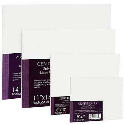Centurion All-Media Primed Linen Panels - 6x18 3 Pack - 11oz Universal Primed Canvas Boards for Painting, Mounted on MDF Wood, Non-Warping, Ideal for Artists, Professionals, and Painters - size: 6"x18"