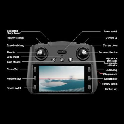 ikaufen S159 Drone with Built-in 5.9in screen control, GPS positioning, brushless motor, optical flow positioning, ESC camera, obstacle avoidance function, body tips power consumption+2 Battery(S159 screen control+ 2 Battery White) - size: S159 Dual Camer