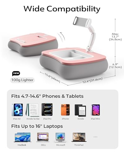 LULULOOK 2-in-1 Lap Desk & Kindle Pillow Stand with Beanbag - color: Pink